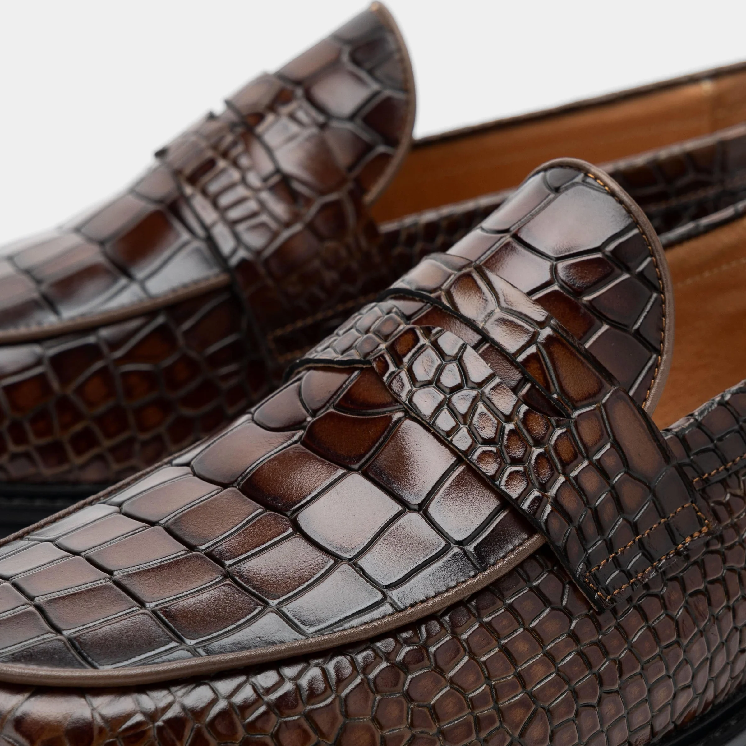 Calum Brown Crocskin Leather Penny Loafers - Image 4