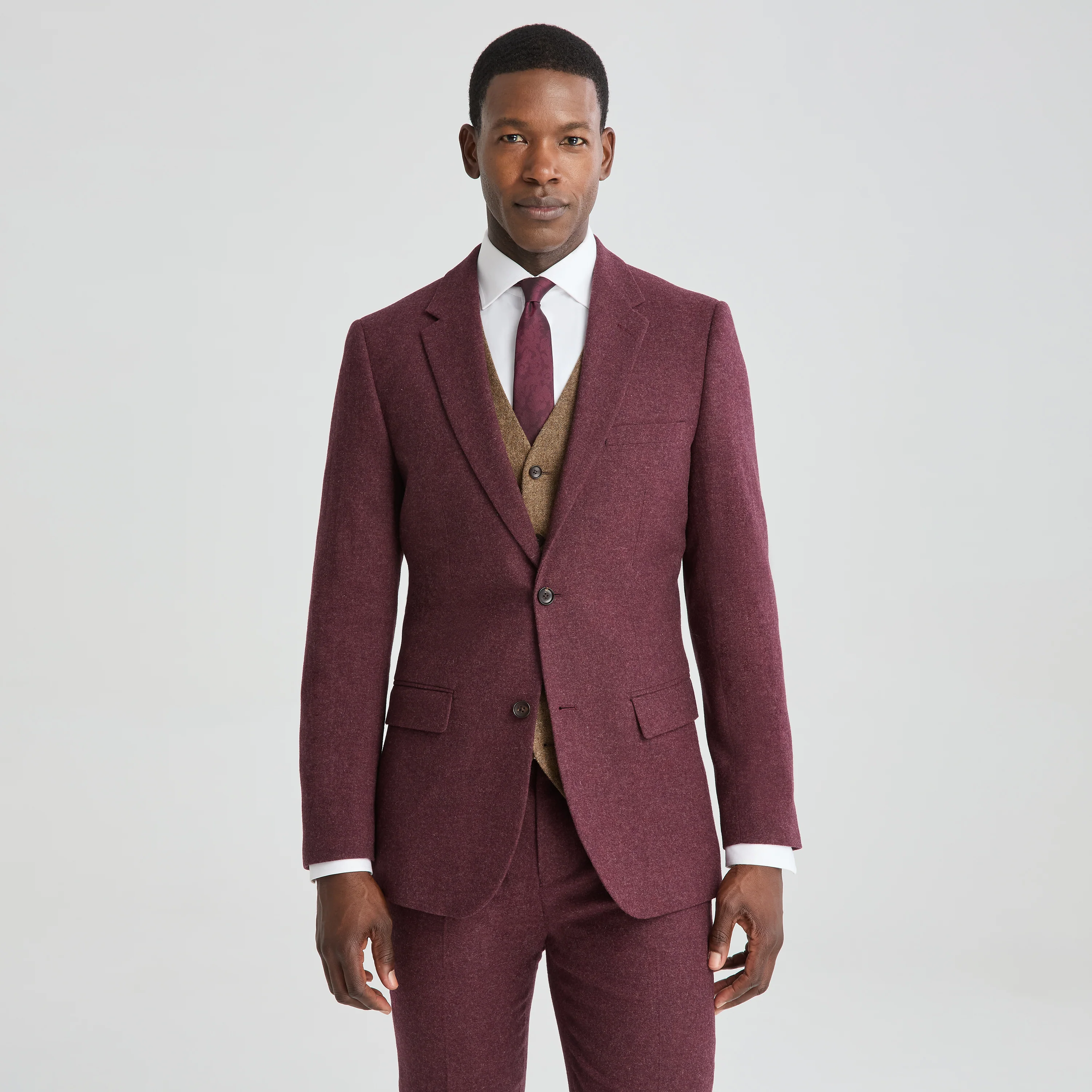 Men's Burgundy Tweed Suit Jacket - Image 6