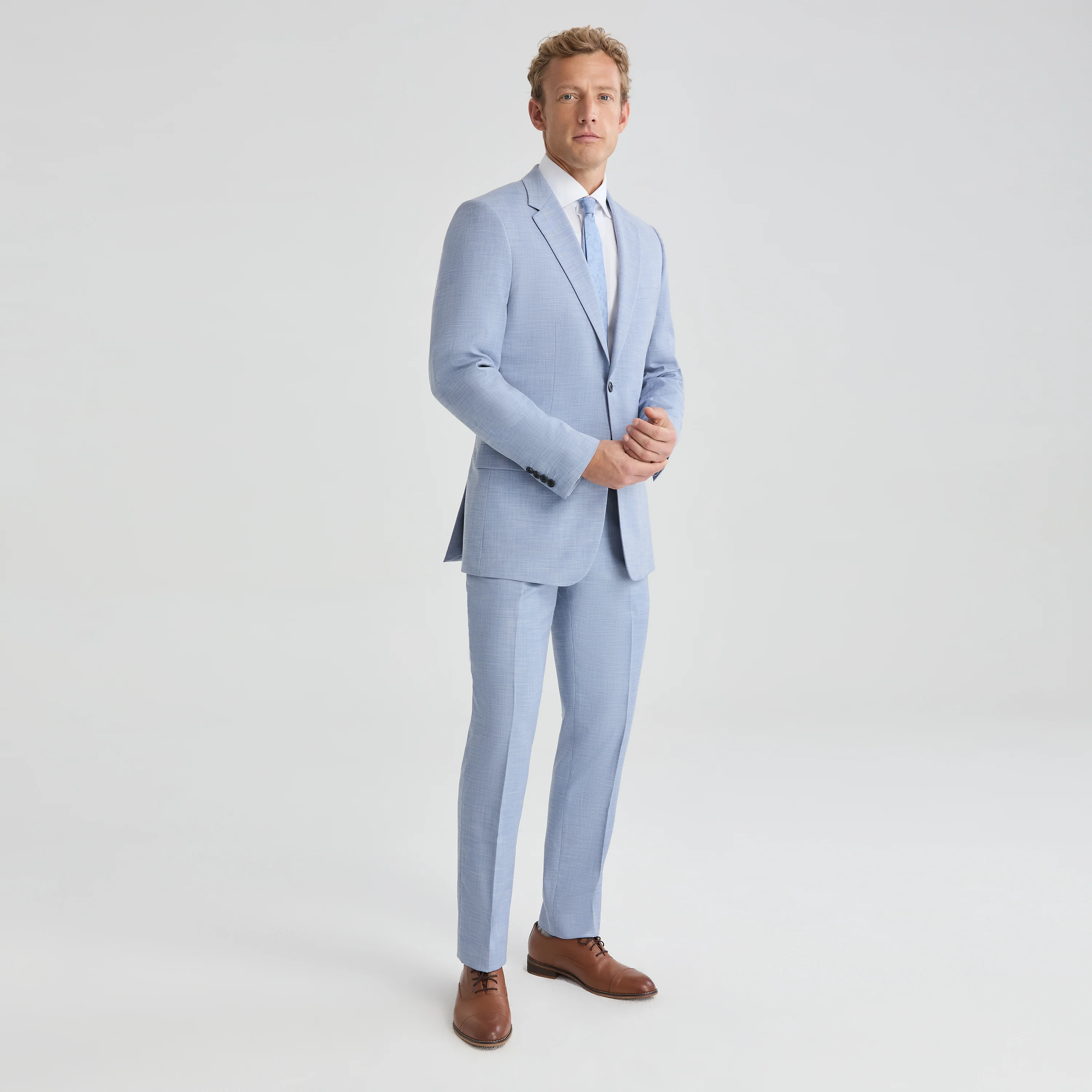Men's Linen-Look Chambray Blue Suit Pants - Image 3