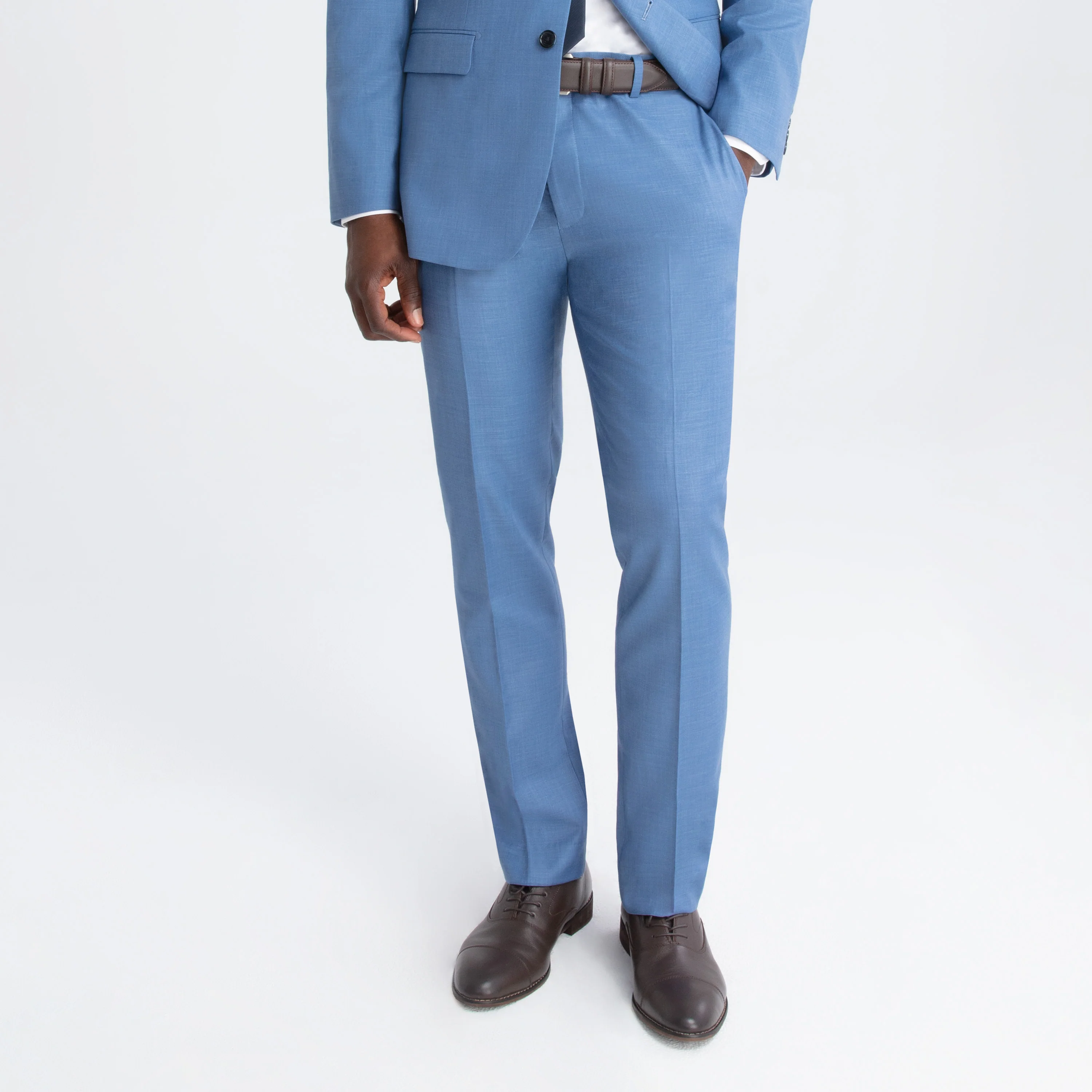 Men's Linen-Look Denim Blue Suit Pants