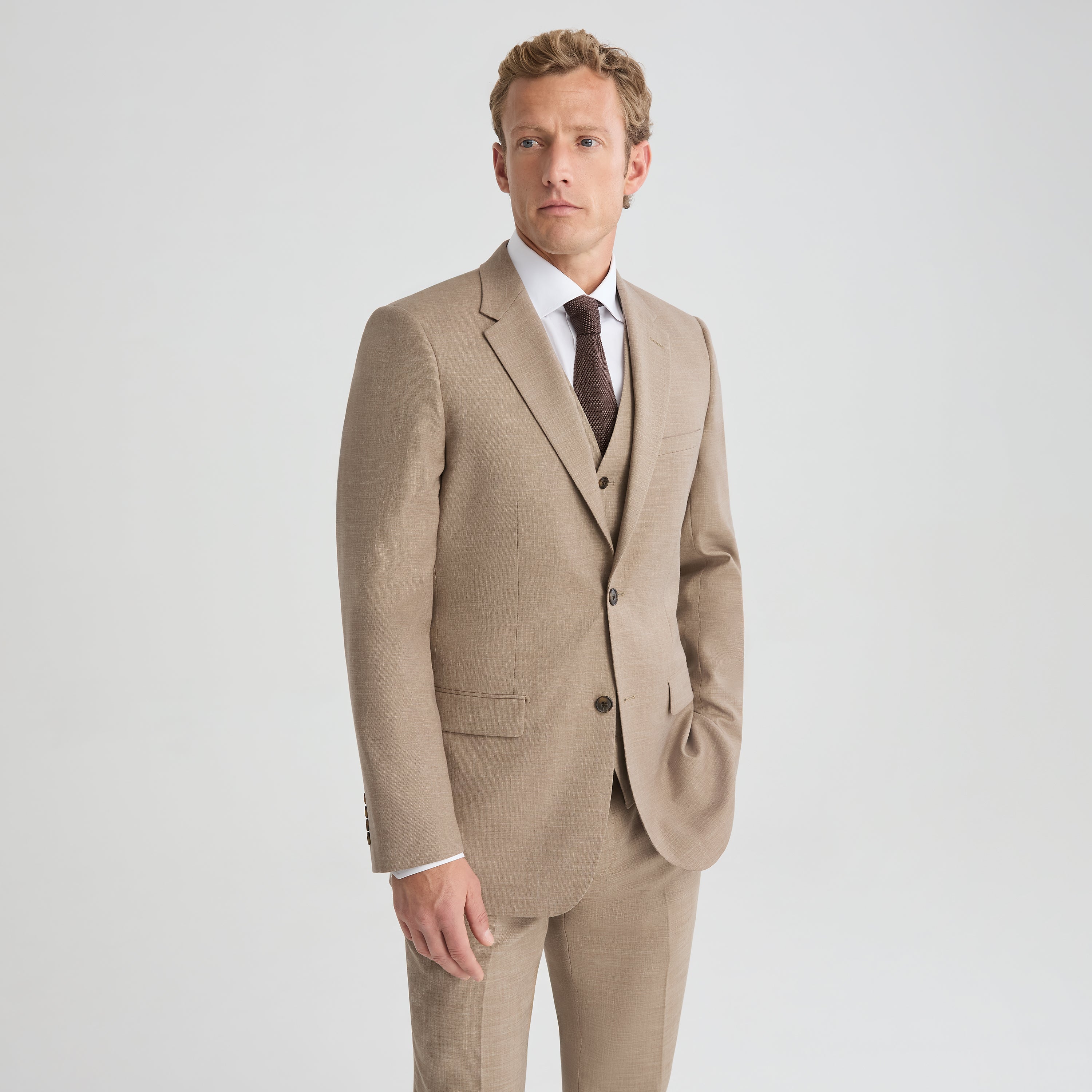 Men's Linen-Look Latte Suit Jacket - Image 3