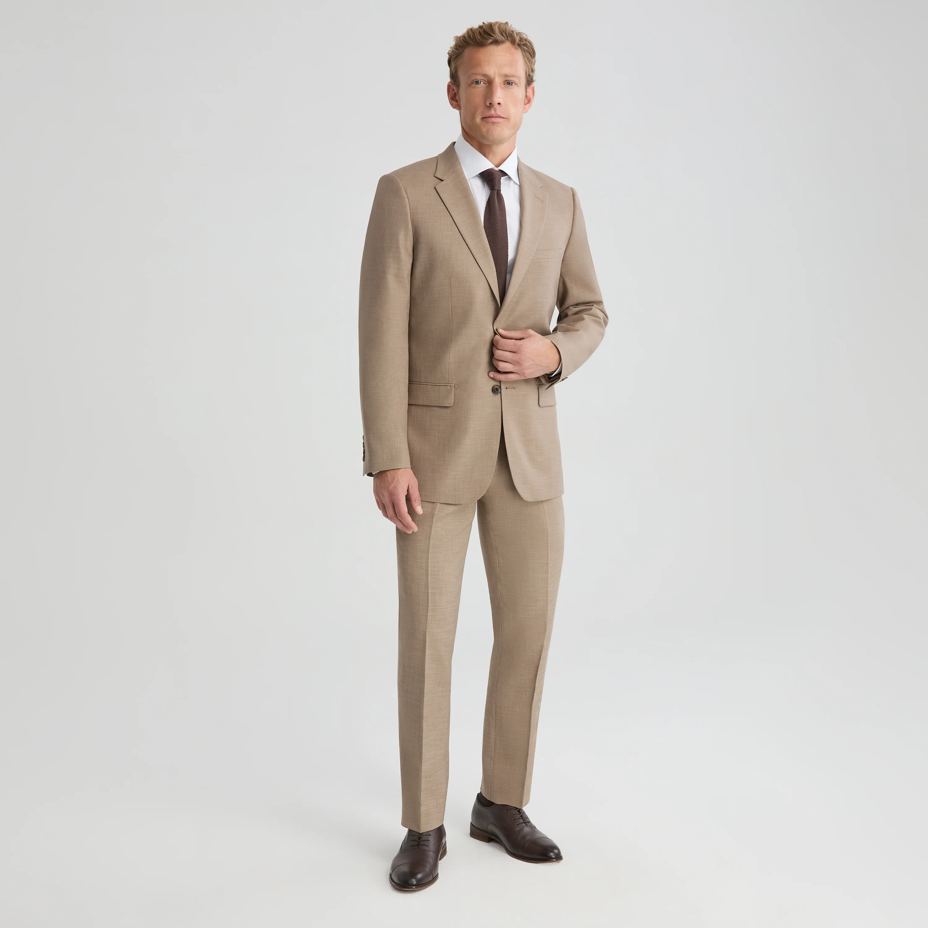 Men's Linen-Look Latte Suit Jacket - Image 5