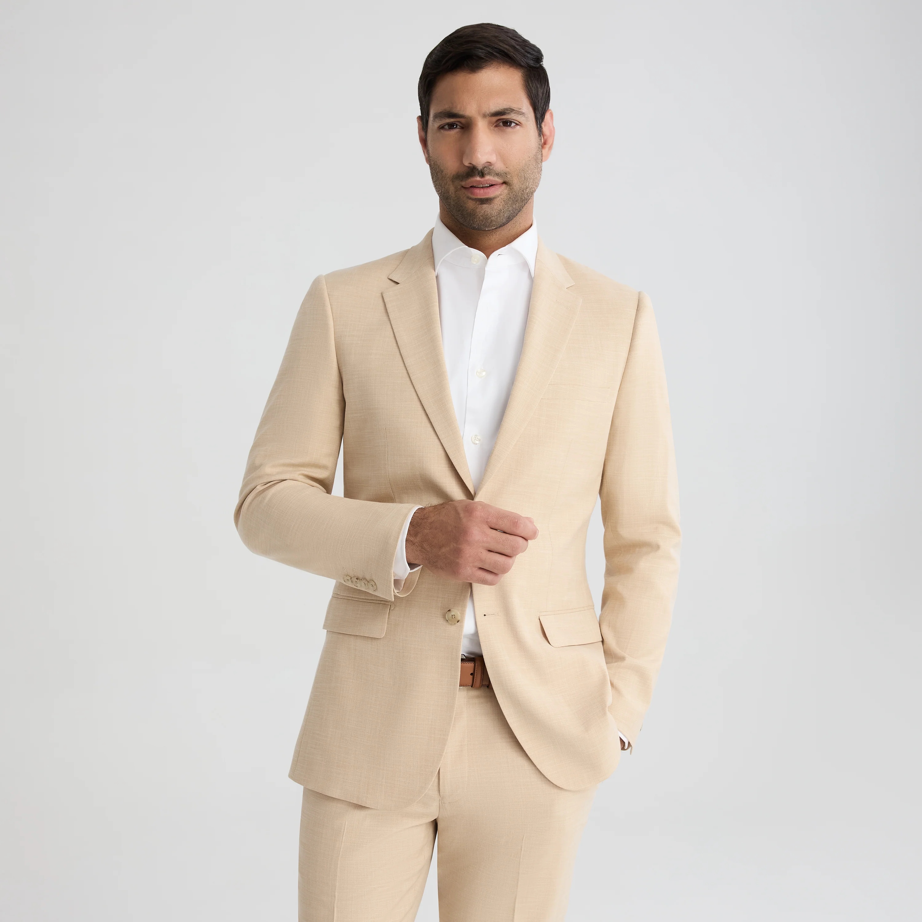 Men's Linen-Look Sand Suit Jacket - Image 3