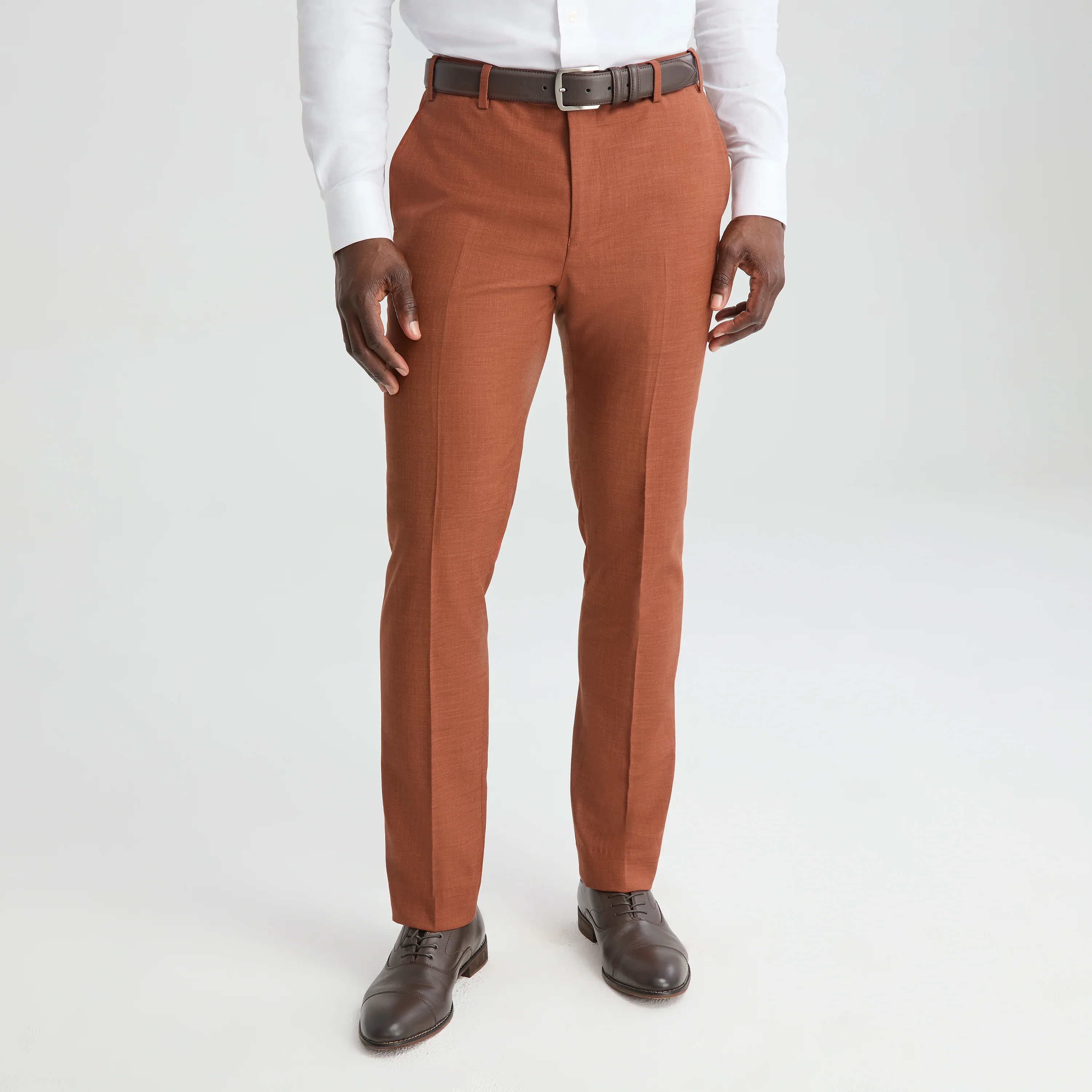 Men's Linen-Look Terracotta Suit Pants