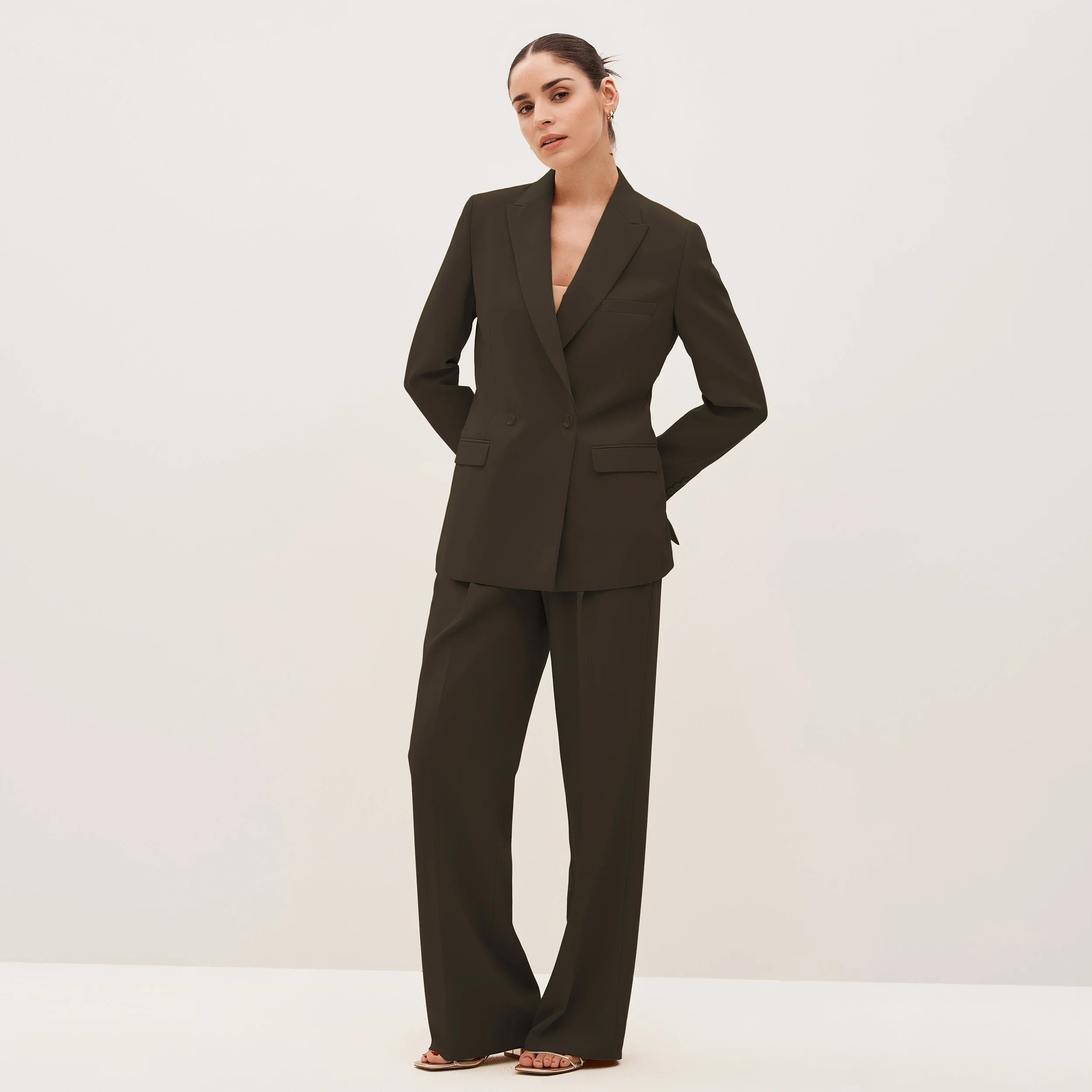 Women's Olive Green Double Breasted Suit Jacket - Image 3